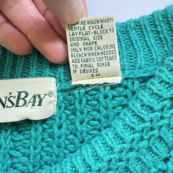 Vintage St. John’s Bay Men’s L Sweater Teal Ramie Cotton Textured Knit Pullover - Picture 4 of 7